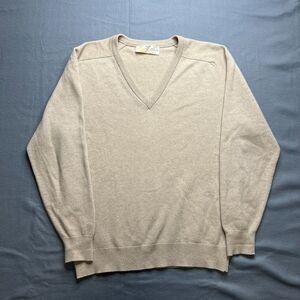 Vintage Braemar Sweater Men's Size 42 L Beige Cashmere Blend V-Neck Pullover